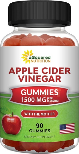 [BRSW2YYEOR6QEYDF] aSquared Nutrition Apple Cider Vinegar Gummies - 1500mg con The Mother - 90 ACV Gummies w/Vitamin B6 &amp; B12, Folic Acid - Vegan Gummy Suplemento alternativo a Capsules Pills & Drink
