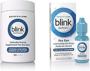 [BRSRAYL7OUHBGCQV] Blink GelTears Eye Drops for Dry Eyes, Gel Lubricating Eye Drops, Moisturizing & Extra Long-Lasting Hydrating Eye Care + Blink NutriTears Clinically Proven Supplement for Dry Eyes, 50 Softgels