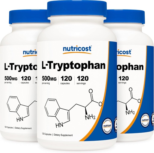 [BRSWKHQQBNYRWG3X] Nutricost L-Tryptophan 500mg, 120 Capsules (3 Bottles)