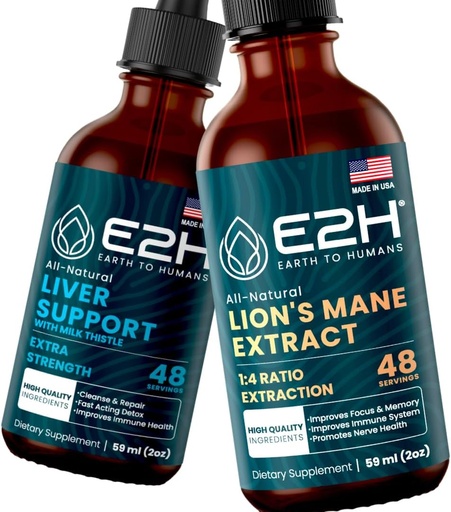[BRSROHT4OR7AEFD2] E2H: Liver Support Supplement and Cordyceps Mushroom Supplement | Vegan, Non-GMO - 2 Fl Oz Each (4 Fl Oz Total) - Bundle