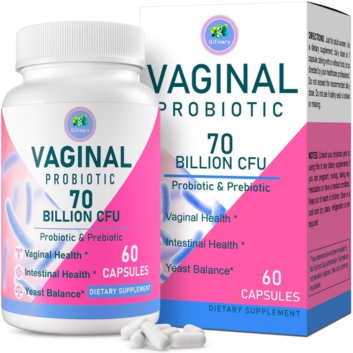 [BRSROBQYBZYB6AAZ] Vaginal Probiotics, PH Balance for Women, 70 Billion CFUs Womens Probiotic for Vaginal health, Urinary, Odor Control, Flor, Ph Balance & Hormone, with Prebiotic & D-Mannose - Shelf Stable, 60 Caps