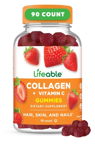 [BRSWYZIQCACA4HY7] Lifeable Collagen Peptides Gummies | 100mg with Vitamin C | Great Tasting Collagen Supplements | Vegetarian Hair Skin and Nails Gummies | Collagen Gummies for Adults, Men, Women | 90 Gummies