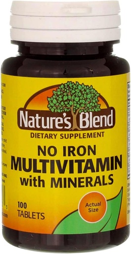 [BRSWGYI7OEIRGE33] Nature's Blend Multiple Vitamin with Minerals Tablets No Iron - 100 Tablets, Pack of 2