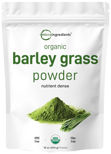 [BRSWKHAKC4CGM2I5] Organic Barley Grass Powder, 16 Ounces | US Grown | Rich in Vitamins, Minerals, Fibers, & Antioxidants | Superfood Greens Mix for Immune Health and Digestion Support | Non-GMO