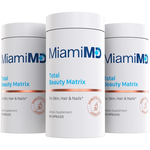 [BRSRAAYLOIIWGYD5] MiamiMD Total Beauty Matrix Collagen Supplements for Women - Collagen Capsules with Vitamin C for Hair, Skin and Nails - Cruelty Free - (60 Capsules) - 3 Pack