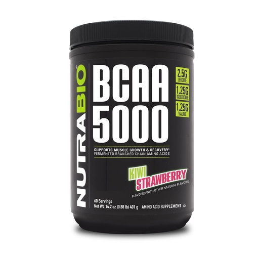 [BRSWGYYDOZ7BMYLB] NutraBio BCAA 5000 Powder - Vegan Fermented BCAAs - Supports Lean Muscle Growth, Recovery, Endurance - 60 Servings - Kiwi Strawberry