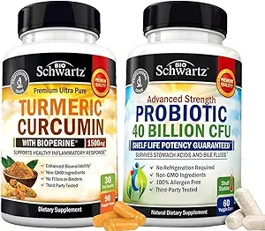 [BRSRMCYYB4AQ423A] 40 Billion CFU Daily Probiotic Supplement (1 Month Supply) Plus Turmeric Curcumin with Black Pepper Extract 1500mg Complex (1 Month Supply)