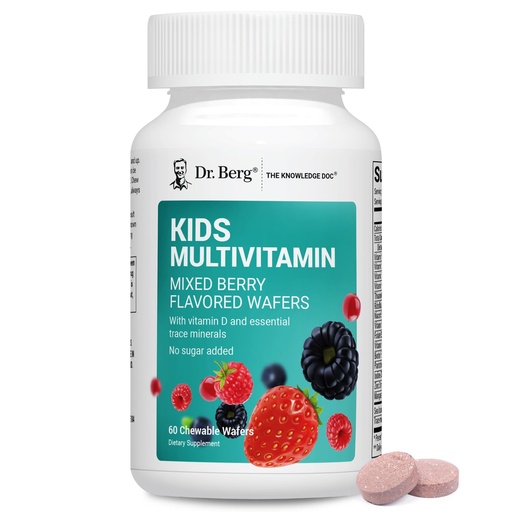 [BRSRAAAOCN6QYYDU] Dr. Berg Kids Chewable Multivitamins (NOT Sweetened w/Sugar) - Daily Multivitamin for Kids that Includes 20 Nutrients & Trace Mineral Complex - Mixed Berry Chewable Vitamins for Kid - Red Wafers
