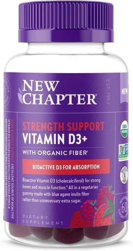 [BRSRMATROB6BE3IU] New Chapter Organic Vitamin D3+ Gummies – 52% Less Sugar§, 1,000 IU USDA Organic Vitamin D, ONE Daily Gummy for Strong Bones & Muscle Function, Non-GMO, Gluten Free, Mixed Berry Flavored, 60ct