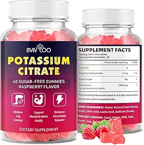 [BRSRAHY7DIBRSDQ7] Potassium Citrate Gummies for Adults, Sugar-Free Potassium 1000mg Support Leg Cramps & Electrolyte Balance High Potency 60 Count
