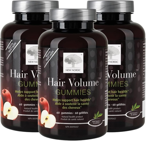 [BRSWYBITOYOR6D3X] NEW NORDIC Hair Volume Gummies, 2500 mcg Biotin, Daily Hair Vitamins Supplement to Support Hair Skin & Nails, Vegan, 60 Count (Pack of 3)