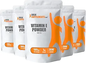[BRSWIFY7OMIBWETO] BulkSupplements.com Vitamin E 400 IU Powder - as D-Alpha Tocopherol, Nutritional Supplements - Gluten Free, 500mg per Serving, 5kg (11 lbs) (Pack of 5)