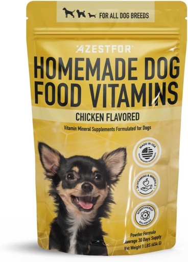 [BRSWKYTZBQMRWYD2] Azestfor Homemade Dog Food Supplement Dog Vitamins Made in USA Add to Holistic Whole Food Diets Raw BARF All Breeds Puppy Adult 16oz Powder