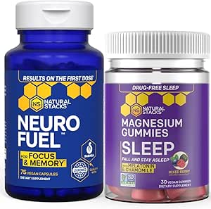 [BRSRAGD3AQAQAYLO] NATURAL STACKS Sleep Magnesium Gummies + NeuroFuel Nootropic Bundle - Supports Brain Health & Sleep* - 105 Pieces