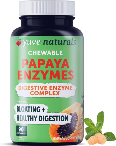 [BRSWGFIDCABGCELX] Yuve Natural Papaya Digestive Enzymes - Захар-Free Candies - Насърчаване на по-добро храносмилане - Запек и подуване на помощ, Detox, Licky Gut Repair & Gas Relief - Веган, Не-GMO, Gluten-Free - 90ct
