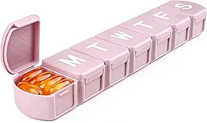 [BRSROCQZCADRGCLO] MOLN HYMY Extra Large Weekly Pill Organizer 7 Day, XL 1 Week Pill Dispenser Case, Daily Medicine Organizer to Hold Vitamin Filsh Oil and Supplements (Pink)