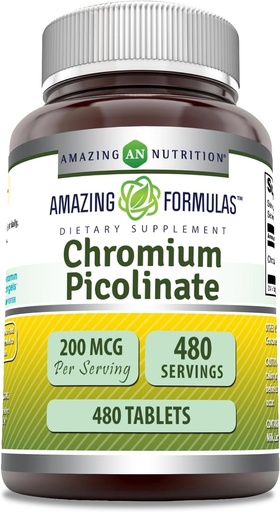 [BRSROZYHAECGGYLL] Incrible fórmulas Chromium Picolinate Suplemento | 200 Mcg Per serve | Tablets | Non-GMO | Gluten Free | Made in USA (480 Count)