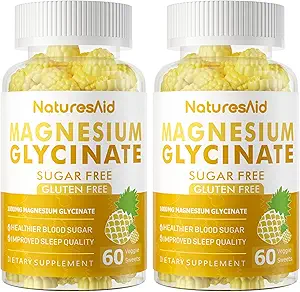 [BRSRA2QTCIBRGD3U] Magnesium Glycinate Gummies 1000mg - Sugar Free Magnesium Potassium Supplement with Vitamin D, B6, CoQ10 for Calm Mood & Sleep Support - 60 Pineapple Gummies -1 Pack