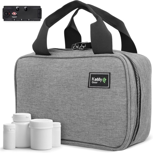 [BRSWGFL2AQMRME3X] Kaddy Secure Pill Organizer Box, Storage for Bottles of Medicine or Supplements; Toiletry; Travel or Home, TSA Approved Lock(Grey)