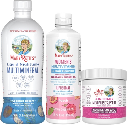 [BRSROAADCANAMCY6] MaryRuth Organics Women's MultivitaminLustriva Hair Growth, Menopause Support, & Daily Liquid Multimineral, 3-Pack Bundle for Hair Support, Skin Health, Immune Support, Gut Health, and Sleep Support