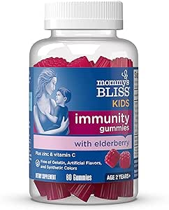 [BRSWGCQQBMGQYEQ2] Mommy's Bliss Kids Elderberry Gummies, Supports Immunity with Black Elderberry, Zinc & Vitamin C, Gluten Free & Vegan, Age 2 Years+ (60 Count)