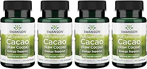 [BRSWGAANOJ6QEF3H] Swanson Full Spectrum Cacao (Raw Cocoa) - Herbal Supplement Promoting Mild Energy Support - Traditional Whole Fruit Formula - (60 Capsules, 400mg Each) 4 Pack