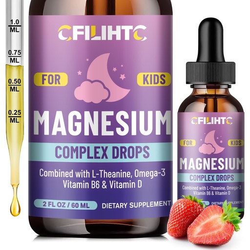 [BRSRAFAQB4CGMDIV] Kids Magnesium Liquid Drops-Magnesium Glycinate Liquid for Kids Supplement-w/L-theanine, Omega-3, Vitamin B6, D3 - for Sleep, Relaxation, Brain, Bones - 2 Fl Oz Children's Calm, Strawberry Flavor