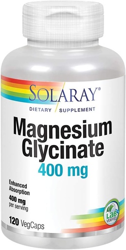 [BRSWIYQTOIHBQE3E] Solaray Magnesium Glycinate 400 mg | Sunn avslapning, bein og kardiovaskulær støtte (120 CT, 30 serveringer)