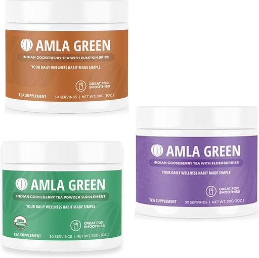 [BRSRAZIYOUCROCQV] Amla Powder, Green Tea Superfood dodatek z bučno začimbo in indijskih kosmulje & Bezgove jagode, Organic, Vegan, 30 Serving