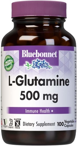 [BRSWIYQZBQOB6FTA] Bluebonnet Nutrition L-Glutamine 500mg, toetab immuunsüsteemi funktsiooni *, lämmastiku transporter *, sojavaba, gluteenivaba, mitte-GMO, Kosher Certified, Vegan, 100 köögiviljakapslit, 100 serveerimist