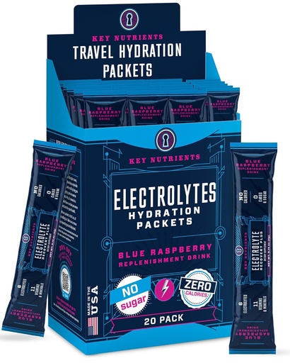 [BRSROGIFBN4AK23H] KEY NUTRIENTS Electrolytes Powder Packets 20 Pack - No Sugar, Delicious Blue Raspberry, Hydration Packets with Electrolyte Powder for Refreshing Electrolyte Drink Mix Packets - Zero Calories