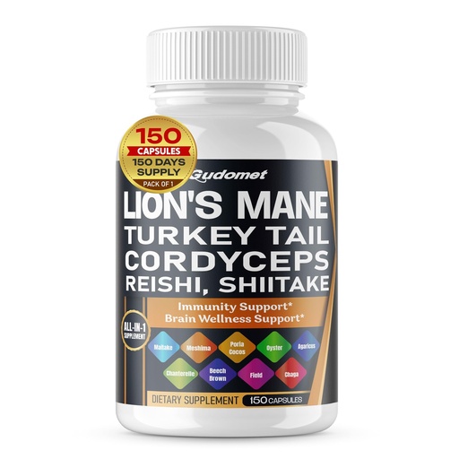 [BRSRAZT4OIJRMGQU] Organic Lion's Mane Turkey Tail Cordyceps Reishi Shiitake Maitake Meshima Poria Cocos Oyster Mushroom Agaricus Chaga Shiitake Snow Mushroom -150 Capsules