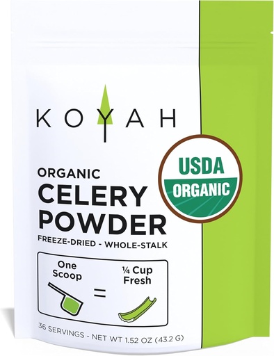 [BRSWGBI6BMFQYALP] KOYAH - Organic USA Grown Celery Powder (1 Scoop = 1/4 Cup Fresh): 36 Servings, Freeze-Dried, Whole-Stalk Powder