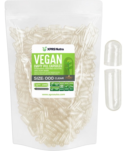 [BRSWGCTROIDR4E3O] XPRS Nutra Vegan Size 000 Empty Capsules - 1000 Count Clear Empty Vegan Capsules - Vegetarian - DIY Vegetable Capsule Filling - Veggie Pill Caps Pills