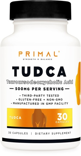 [BRSROHABCUPGE23J] Primal Tudca 500mg 30 Capsules - Gluten Free, Non-GMO Tauroursodeoxycholic Acid Supplement