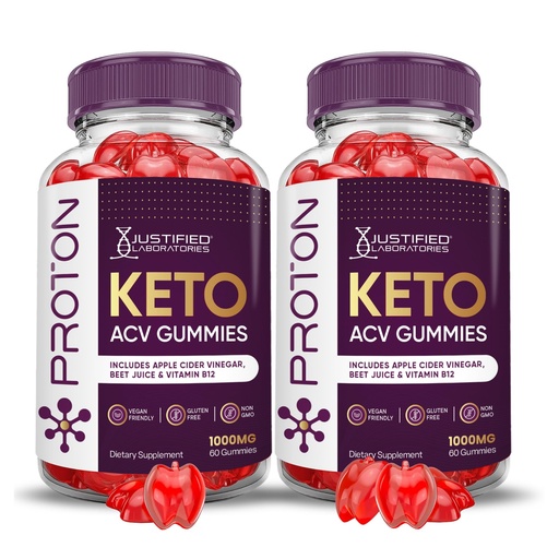 [BRSROBAHBYBA4AAU] Justified Laboratories Proton Keto ACV Gummies (1000 mg) - 60 Count, Pack of 2 - Formulated with Apple Cider Vinegar, Folate & Vitamin B12 - Non-GMO, Vegan, Gluten Free - 60 Servings