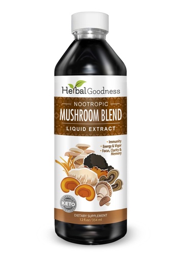 [BRSW2AA5BUCB42TJ] Nootropic Mushrooms, Lions Mane, Lion's Mane Mushroom Supplement, Mental Clarity and Focus Supplements, Immune Support, Mushroom Blend Extract, Lion Mane Mushroom Supplement - Herbal Goodness 12oz