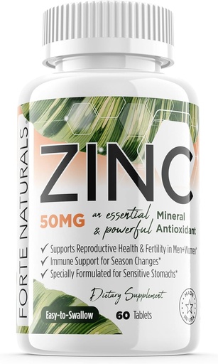 [BRSW2CAEPN5W2D3H] Zinc 50mg, (60 Tablets), Specially Formulated for Sensitive Stomach, Immune Support, Skin & Hair, Vegan Zinc Supplement, Non-GMO Made in USA