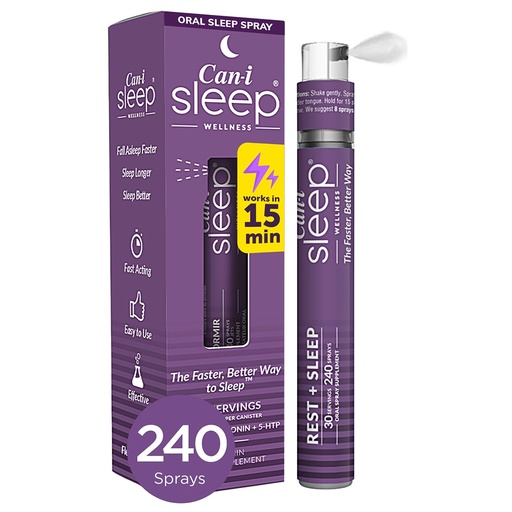 [BRSW2GQ2CMFBA3AY] Can-i Sleep Spray for Adults – Fast-Acting Melatonin Spray with GABA & 5-HTP – Sleep Supplement to Fall Asleep Faster & Stay Asleep Longer – No Grogginess, Lack of Sleep Aid – 30 Servings 240 Sprays