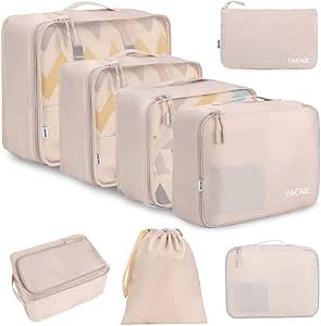 [BRSWYAL2OZ5G2YDU] BAGAIL 8 Set Packing Cubes Luggage Packing Organizers for Travel Accessories-Cream