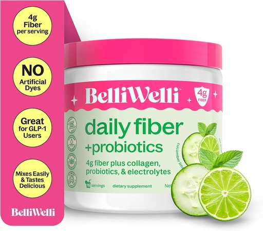 [BRSRAYYBBNYQOCAV] Belli Welli Fiber Supplement for Women & Men – Premium Daily Fiber Powder from Organic Acacia with Added Collagen, Electrolytes & Probiotics – No Bloat, Constipation & Gut Health Support (Cucumber)