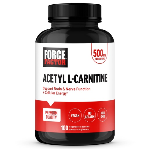 [BRSROFAEOQMGAADV] Force Factor Acetyl L-Carnitine Brain Supplement, Nerve Support Supplement, and Cellular Energy Booster, Acetyl L-Carnitine 500mg, Premium Quality, Vegan, Non-GMO, 100 Vegetable Capsules