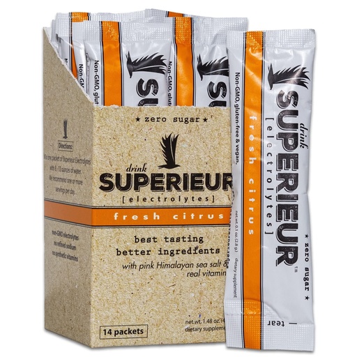 [BRSWG2QFOQFQG2TK] Superieur Electrolyte Powder Packets - Vegan Electrolyte Hydration Powder w/Sea Minerals - Keto Friendly, Non-GMO, Zero Sugar Electrolyte Supplement - Healthy Sports Drink - Citrus (14 Packets)