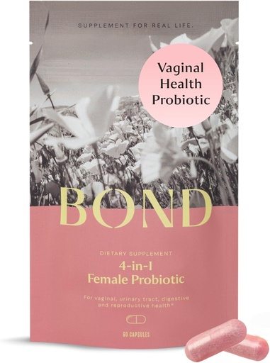 [BRSRAFQ3PMFA2ET2] BOND 4-in-1 Vaginal Probiotics for Women for Vaginal Flora, Odor Control, Yeast & pH Balance for Women - Daily Lactobacillus Formula (5 Billion CFU), with Prebiotics & Cranberry, 60 Capsules (2/Day)