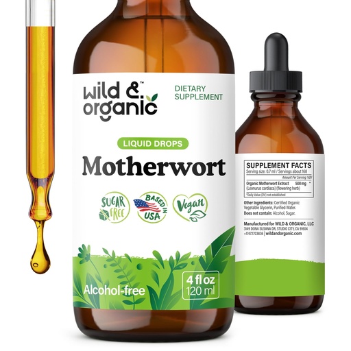 [BRSROY32OUIAM3DF] Wild & Organic Motherwort Tincture - Good Mood, Calmness, Overall Support - Supplements for Women with Motherwort Herb - Vegan, Sugar & Alcohol-Free Extract Drops - 4 fl oz