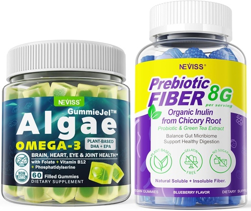 [BRSRAGT3OUIAYDLL] Vegan Omega 3 Gummies 1000mg + Prebiotic Fiber Gummies for Adults 8g
