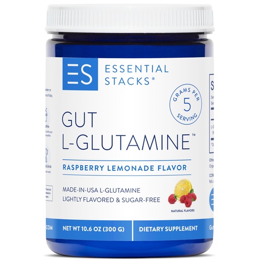 [BRSROH33DMBW2FA3] Essential Stacks Gut L-Glutamine Powder - Exclusively Made in USA - Pure L Glutamine Powder for Gut Health (50 Servings, Raspberry Lemonade)
