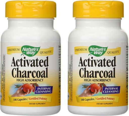 [BRSWIHI4PJ4RG2DY] Nature'S Way Activated Charcoal High Adsorbency - 100 Capsules 2 pack