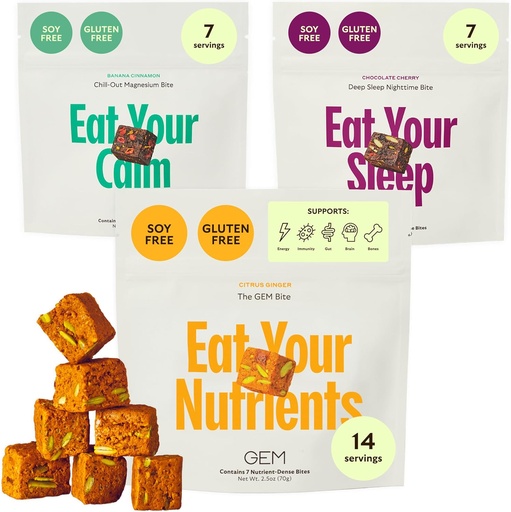 [BRSROHQ7CQFAECLX] GEM Bite Complete Routine Variety Pack with Daily Multivitamin (14 Bites), Chill-Out Calm (7 Chews) & Deep Sleep Aid (7 Chews) | Supports Gut, Skin, Brain, Bone, Sleep, Immunity