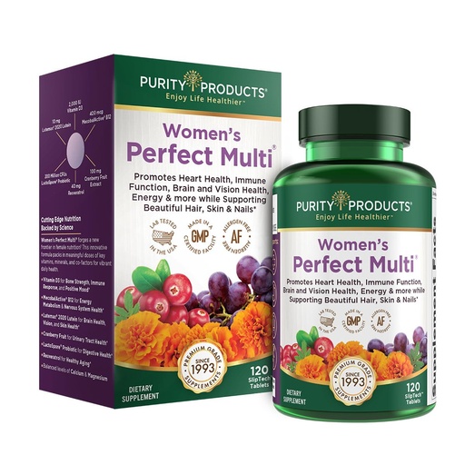 [BRSWYFT4DNYB4A3P] Purity Products Women’s Perfect Multi Balanced Multivitamin - Supports Urinary Tract Health, Immune, Bone + Muscle, Hair, Skin, Nails, an Elite Probiotic for Digestive Health + More - 120 Tablets